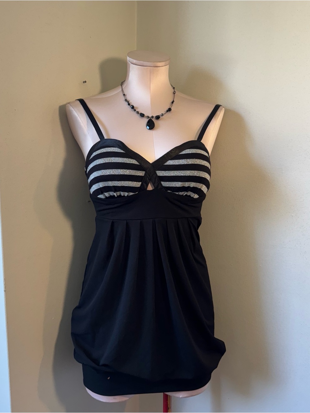 Guess Black and Silver Striped Tank Top